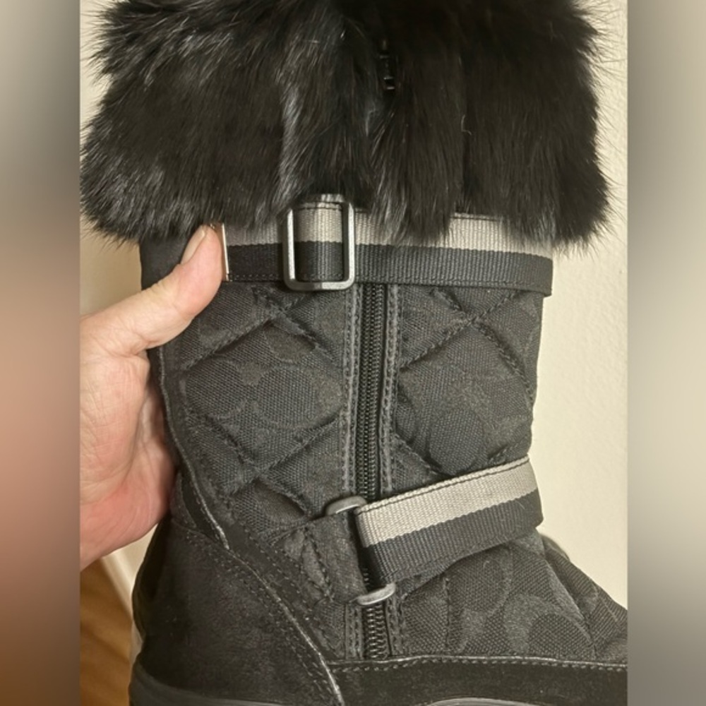 Coach Mariette Rabbit Fur Suede Silver Straps & Bottom Snow Boots WMNS Sz 5 NWOB